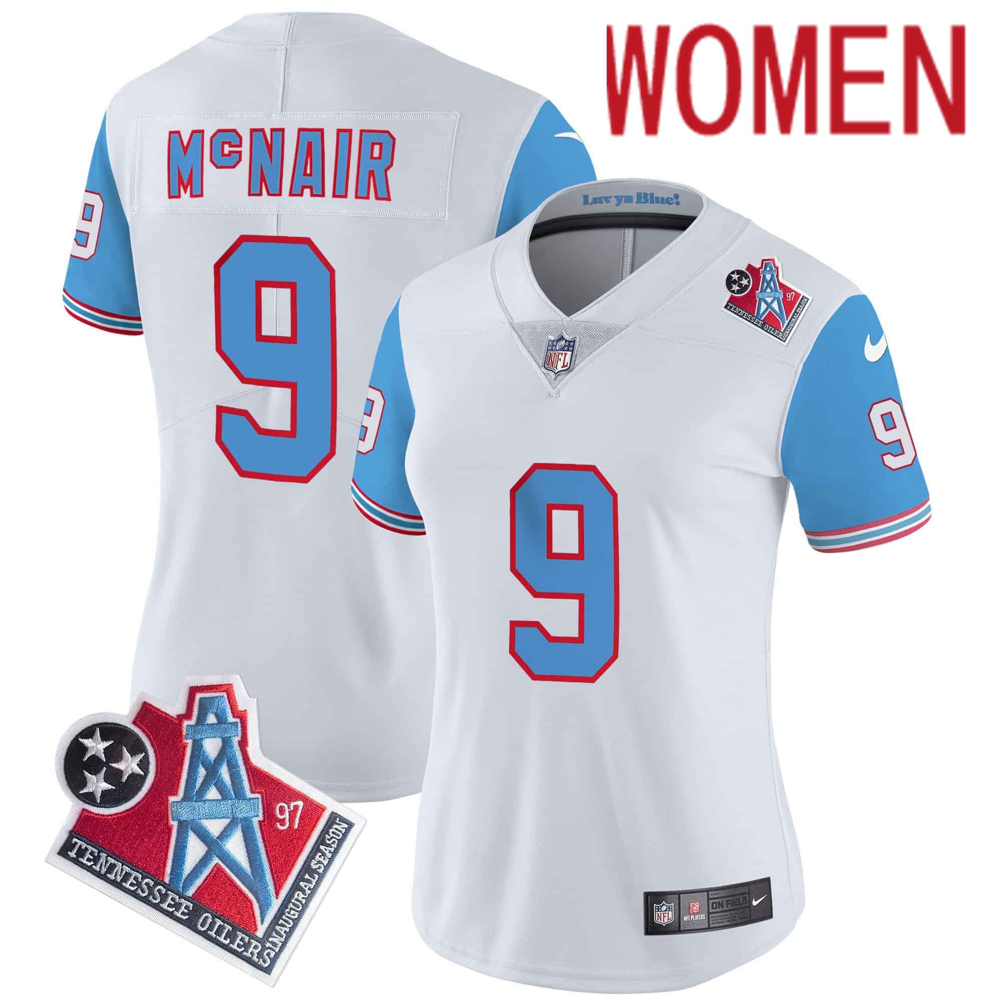 Women Tennessee Titans #9 Mcnair White 1997 Throwback 2024 Nike Limited Vapor NFL Jersey style 1->women nfl jersey->Women Jersey